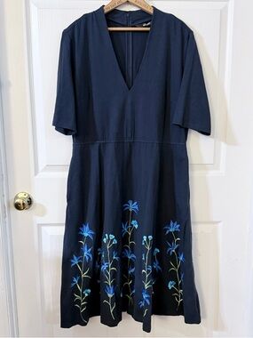 eShakti Blue Floral Embroidered Midi Dress XL